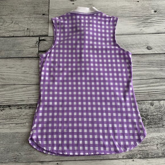 Polo Golf Ralph Lauren Tailored Fit Shirt Purple Gingham Quarter Button Tank Top - Picture 4 of 12